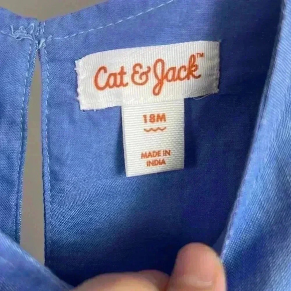 Girls' Chambray Lace Dress Blue W/White Floral Embroidery Toddler - Picture 3 of 6